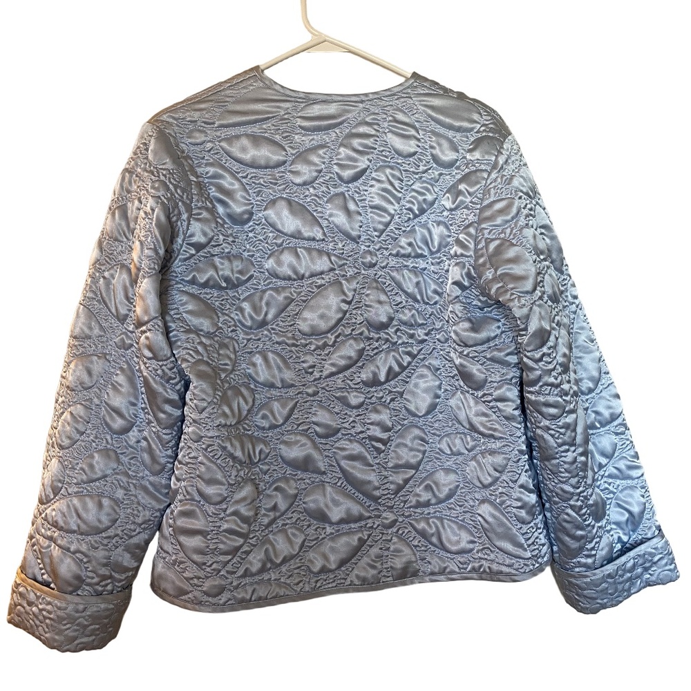 Oscar de la Renta Ice Blue Quilted Satin Bow Jacket Vintage Old Hollywood S - Picture 6 of 15